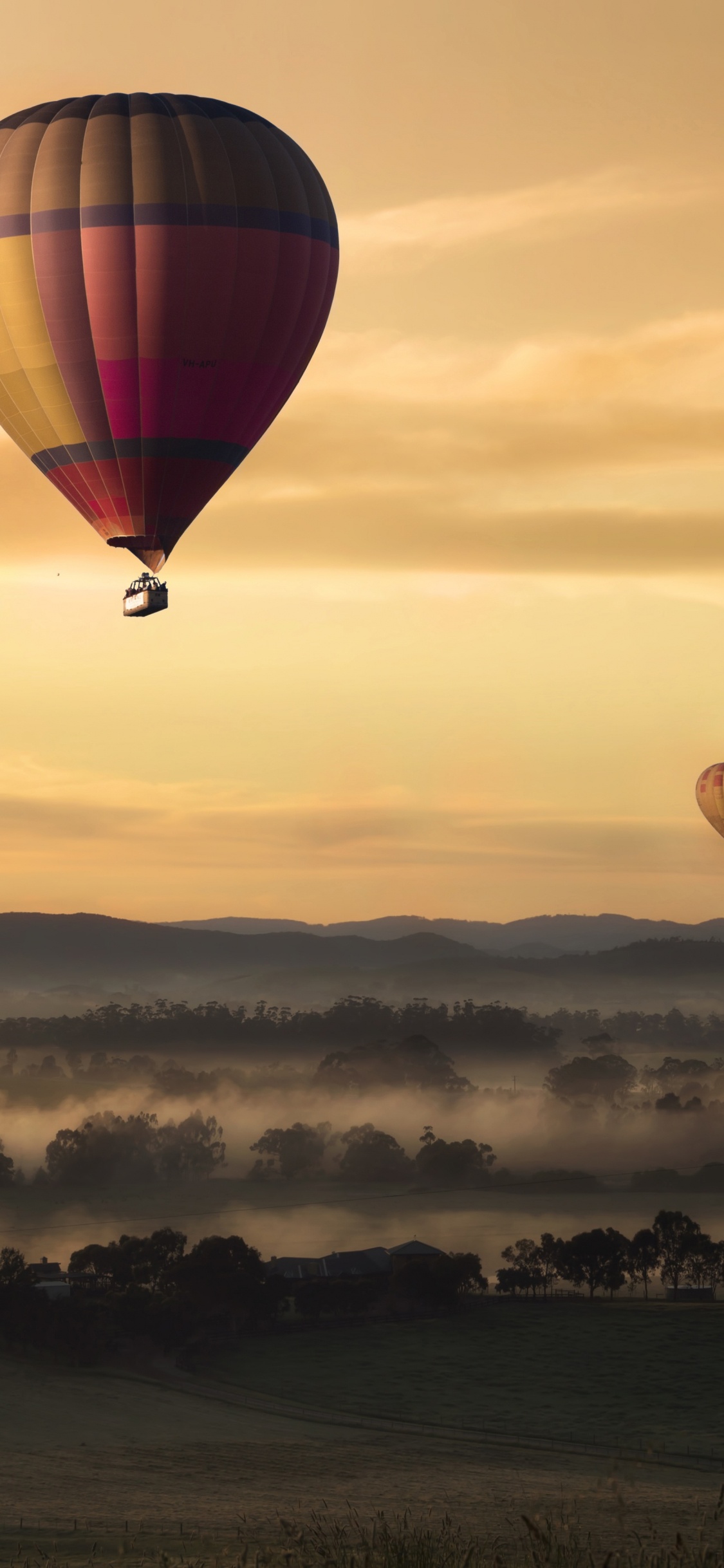 Heißluftballons am Himmel Bei Sonnenuntergang. Wallpaper in 1125x2436 Resolution