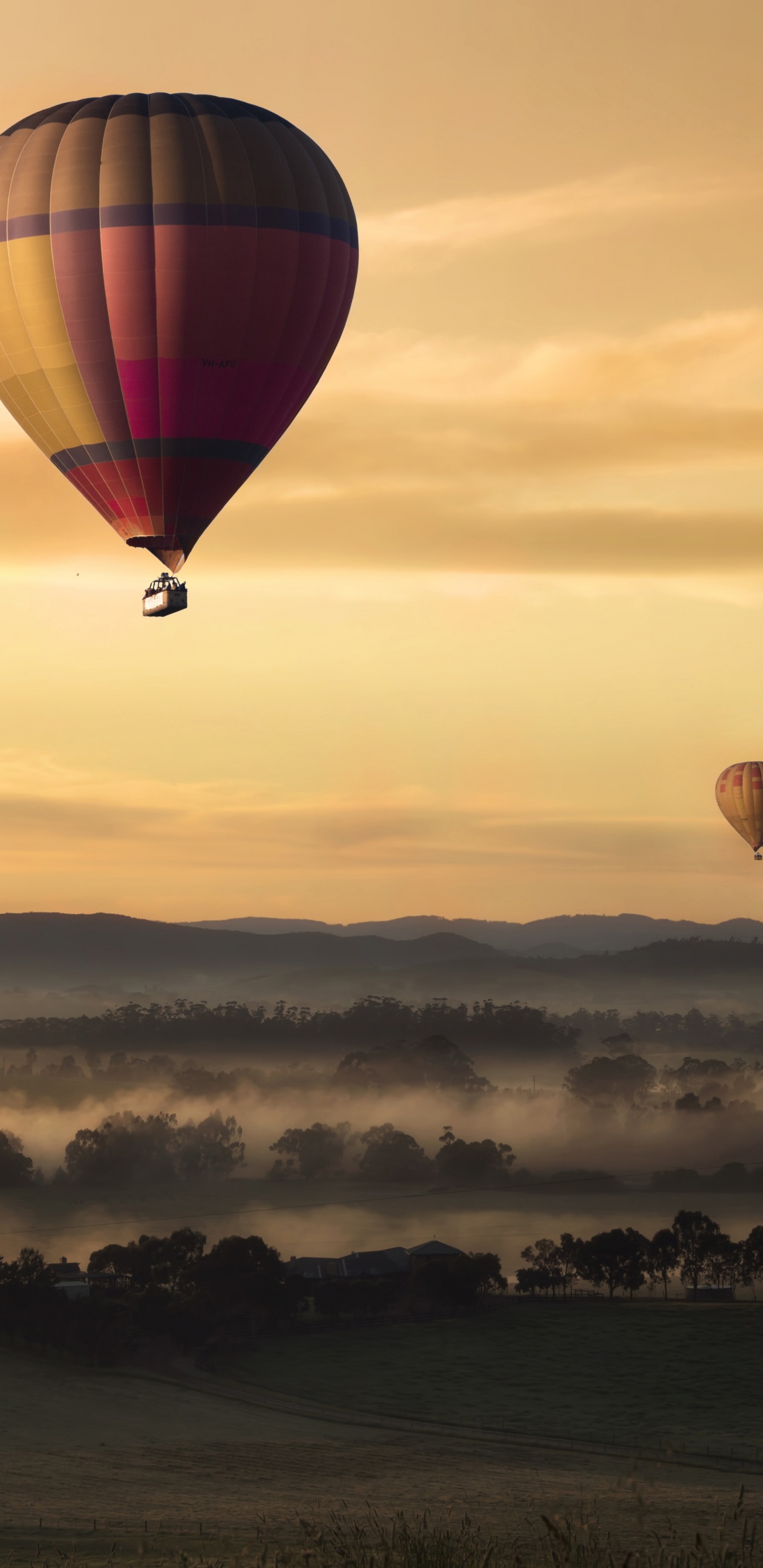 Heißluftballons am Himmel Bei Sonnenuntergang. Wallpaper in 1440x2960 Resolution