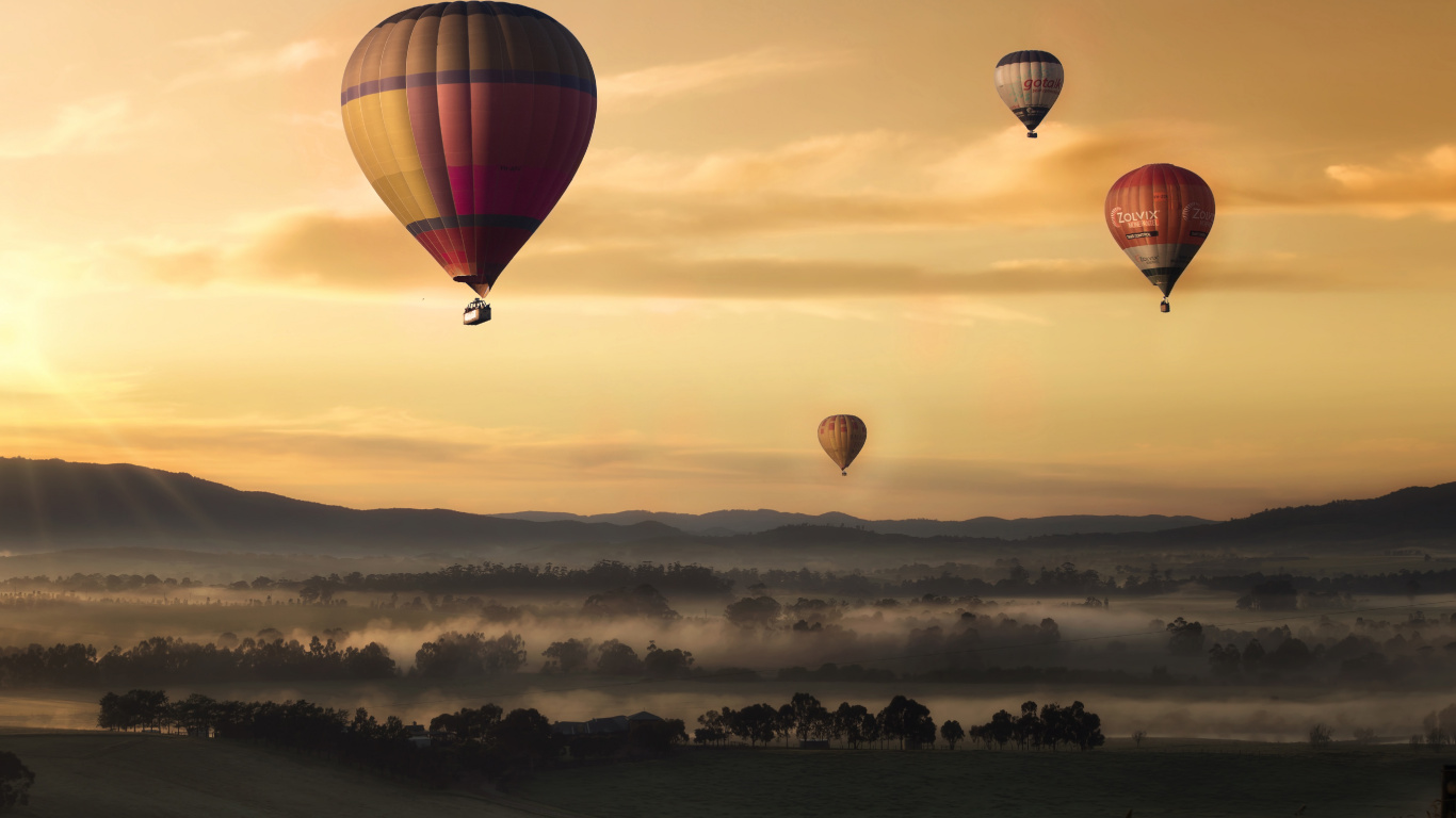 Hot Air Balloons in The Sky During Sunset. Wallpaper in 1366x768 Resolution