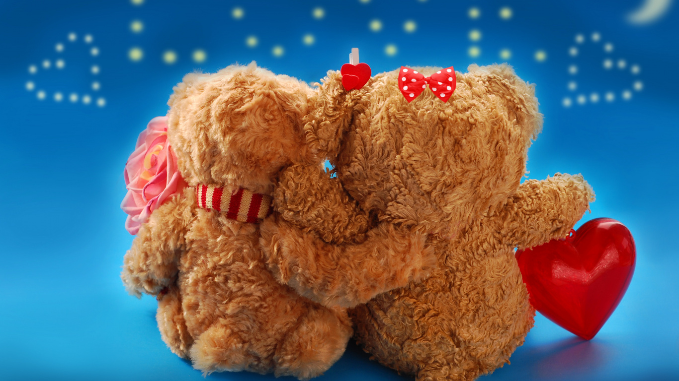 Valentines Tag, Teddybär, Stofftier, Plüsch, Spielzeug. Wallpaper in 1366x768 Resolution