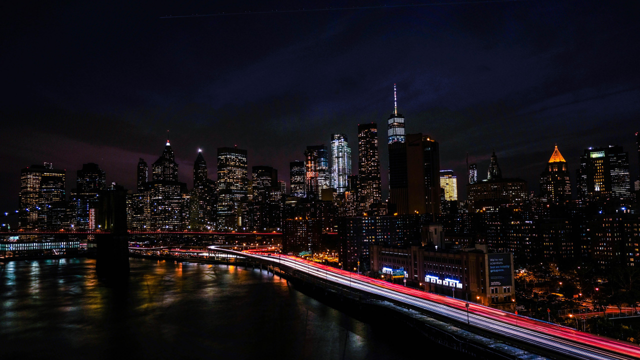 Horizonte de la Ciudad Durante la Noche. Wallpaper in 1280x720 Resolution