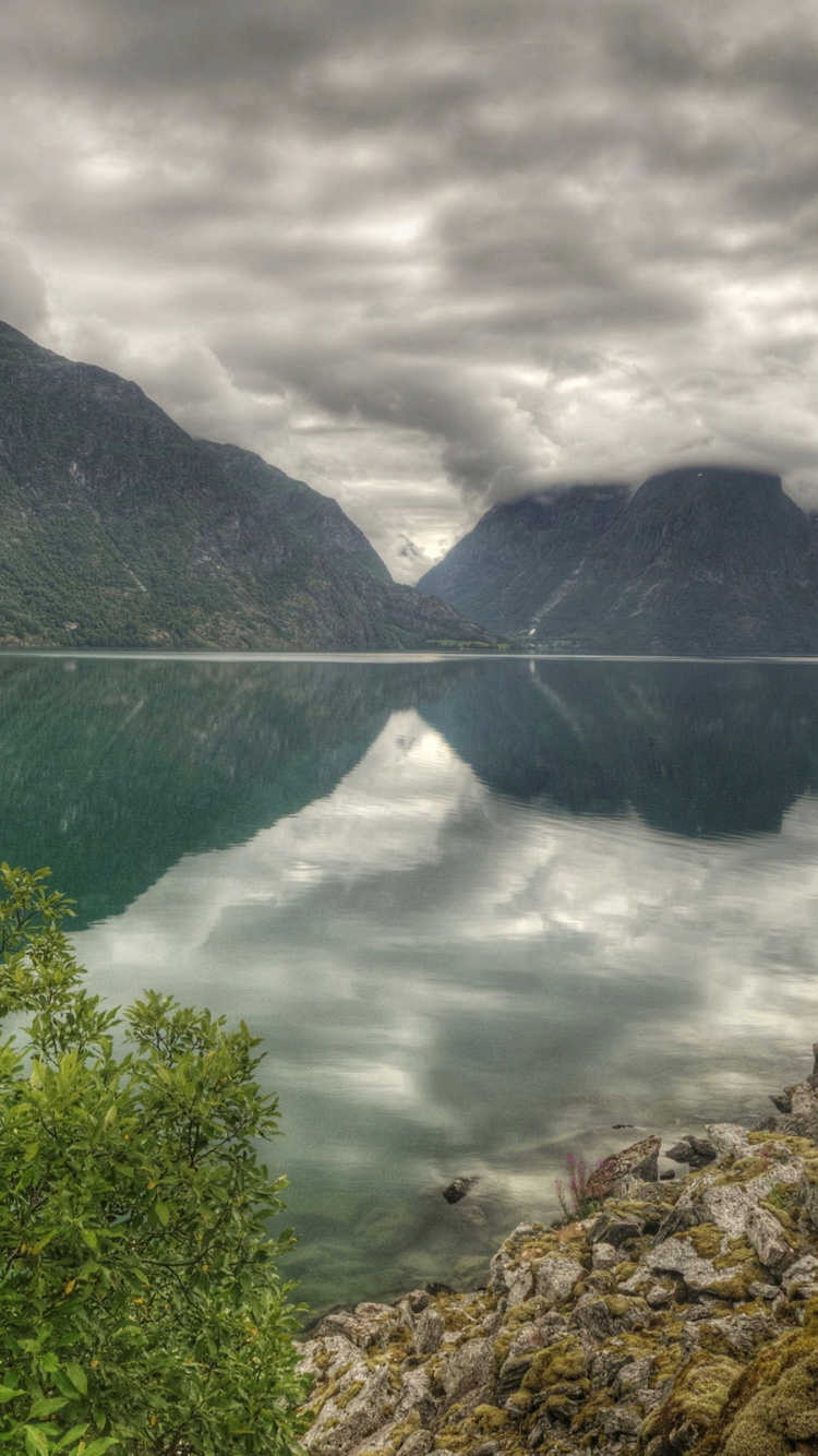 Green Trees Near Lake Under Cloudy Sky During Daytime. Wallpaper in 750x1334 Resolution