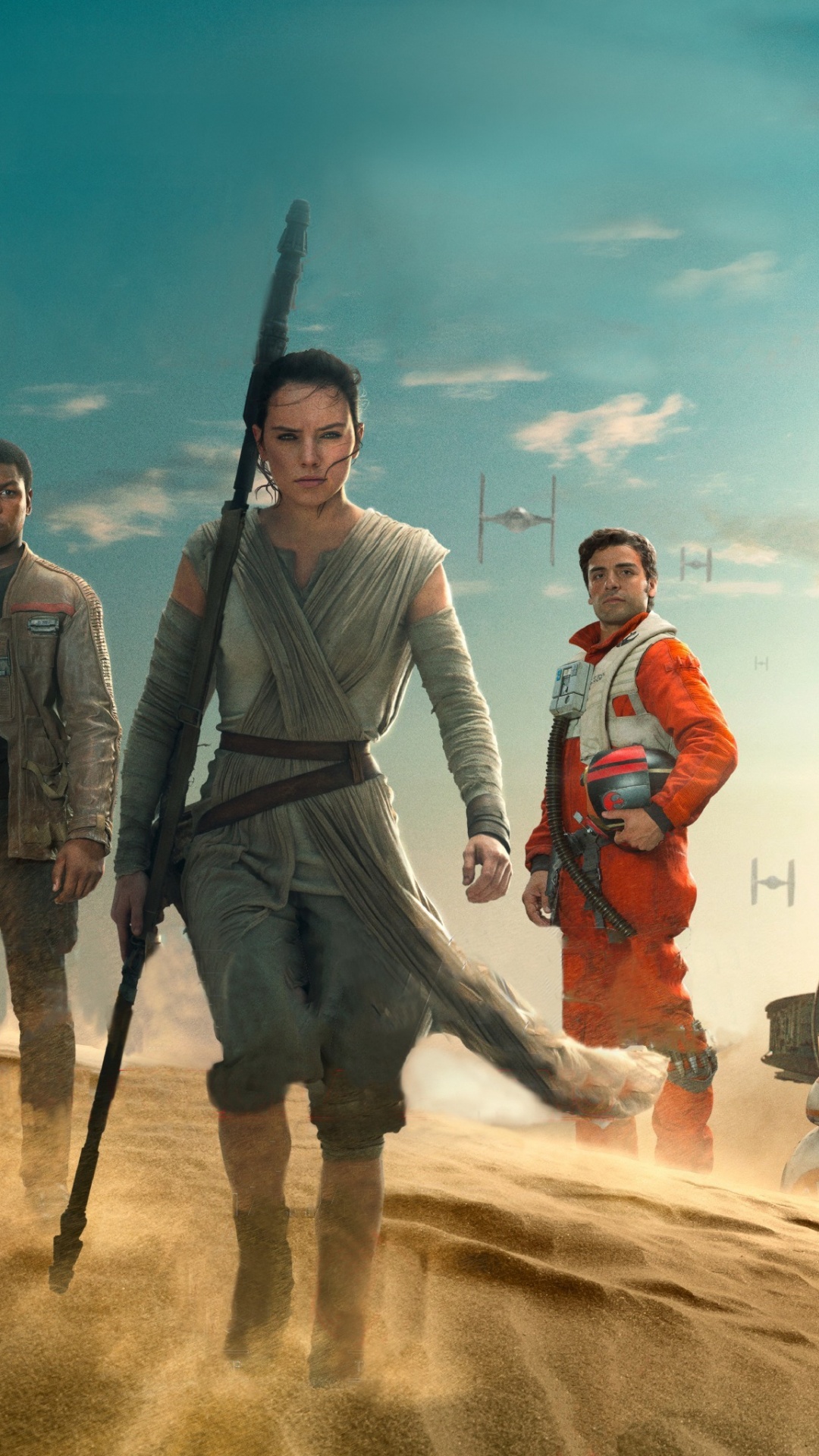 Rey, Finn, Star Wars, Amusement, Vacances. Wallpaper in 1080x1920 Resolution