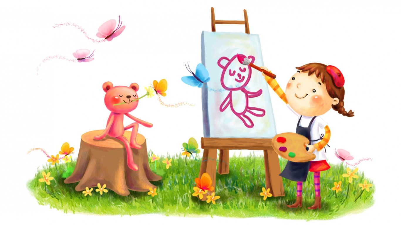绘画, 画笔, 卡通, 玩, 儿童艺术 壁纸 1366x768 允许