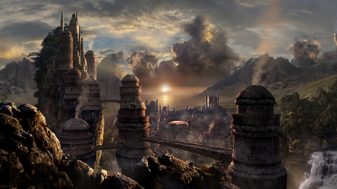 Braunes Betongebäude in Der Nähe Eines Gewässers Tagsüber. Wallpaper in 1366x768 Resolution