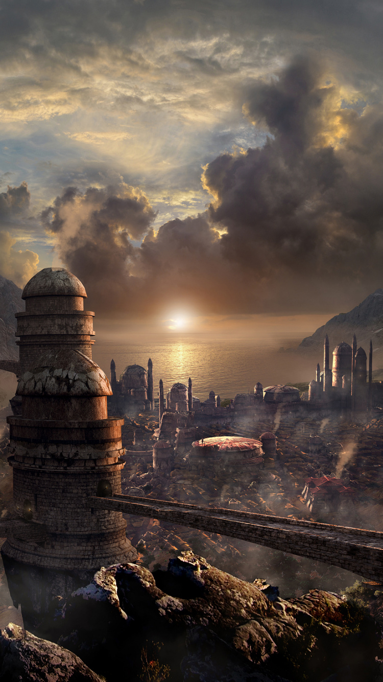 Braunes Betongebäude in Der Nähe Eines Gewässers Tagsüber. Wallpaper in 750x1334 Resolution