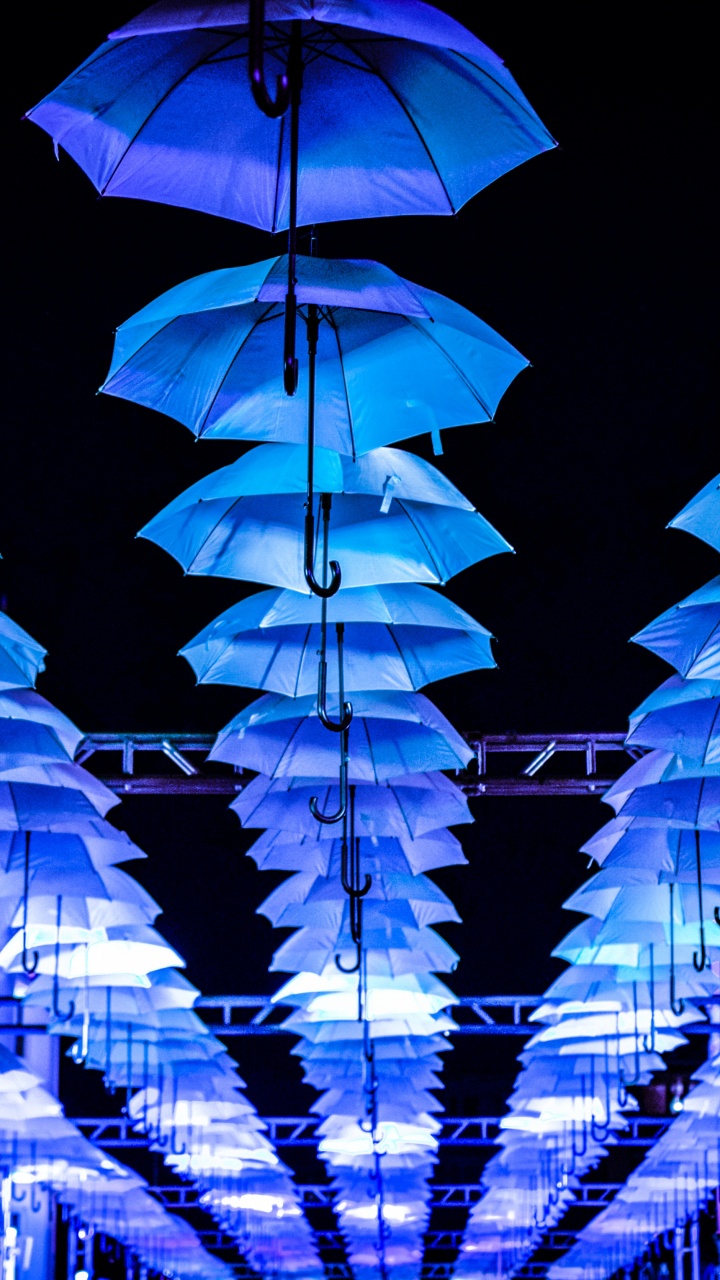 Orange Umbrellas on Black Background. Wallpaper in 720x1280 Resolution