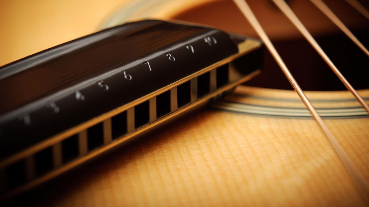 Harmonica, Guitar, Acoustic Guitar, String Instrument, Musical Instrument. Wallpaper in 1280x720 Resolution