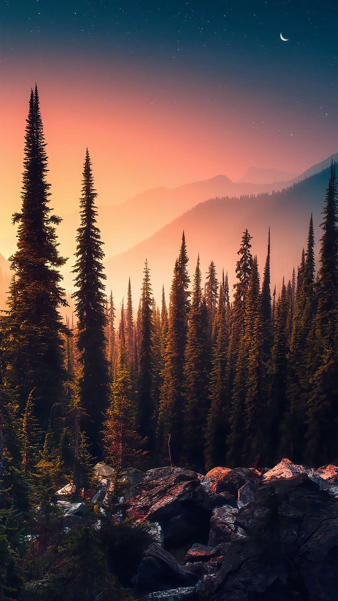 Naturaleza, Arte, la Pintura de Paisaje, Ambiente, Afterglow. Wallpaper in 1080x1920 Resolution