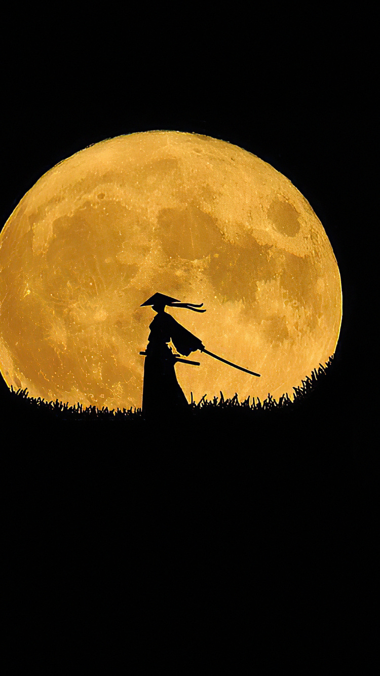 Samurai, Luna, Ventana, Objeto Astronómico, Tintes y Matices. Wallpaper in 750x1334 Resolution