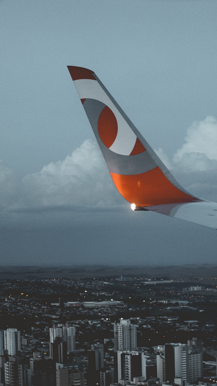 White and Orange Airplane Wing During Daytime. Wallpaper in 750x1334 Resolution
