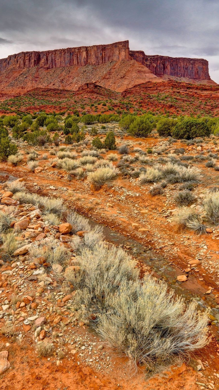 Grünes Gras Auf Braunem Felsigem Berg Unter Bewölktem Himmel Tagsüber. Wallpaper in 750x1334 Resolution