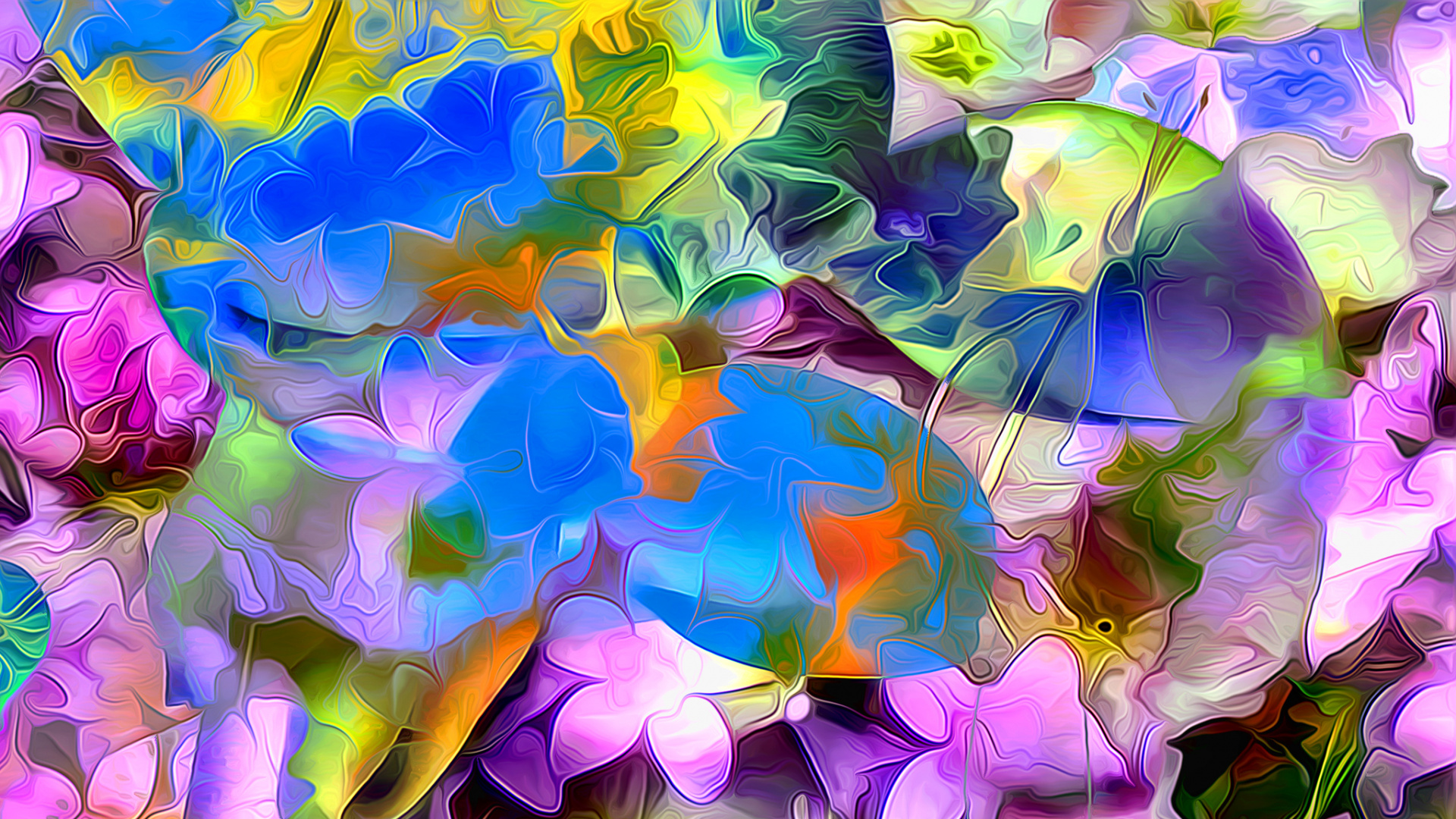 Blue Green and Pink Abstract Painting. Wallpaper in 1920x1080 Resolution