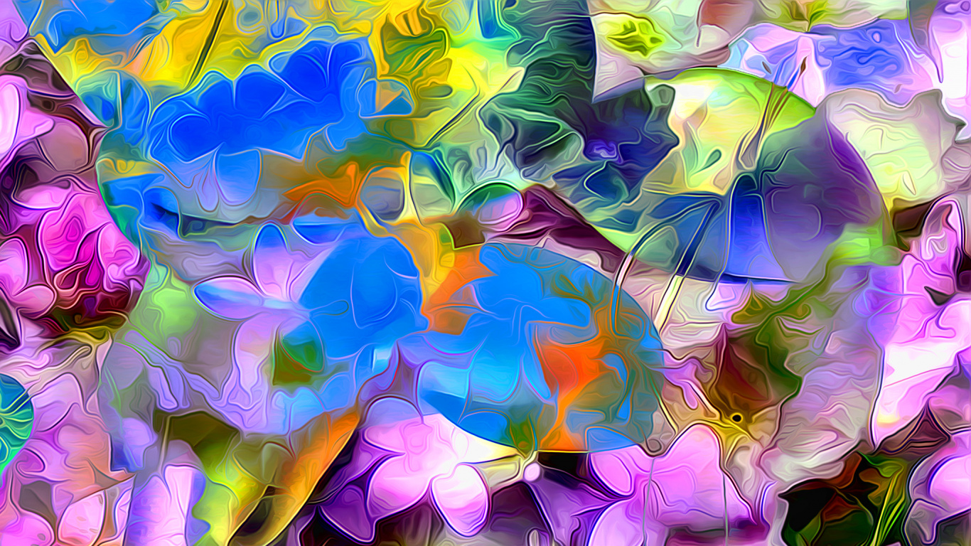 Peinture Abstraite Bleu Vert et Rose. Wallpaper in 1366x768 Resolution
