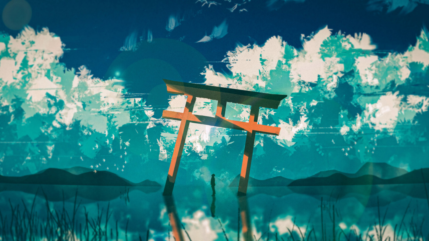 Braunes Holzkreuz Mit Grünen Blättern. Wallpaper in 1366x768 Resolution