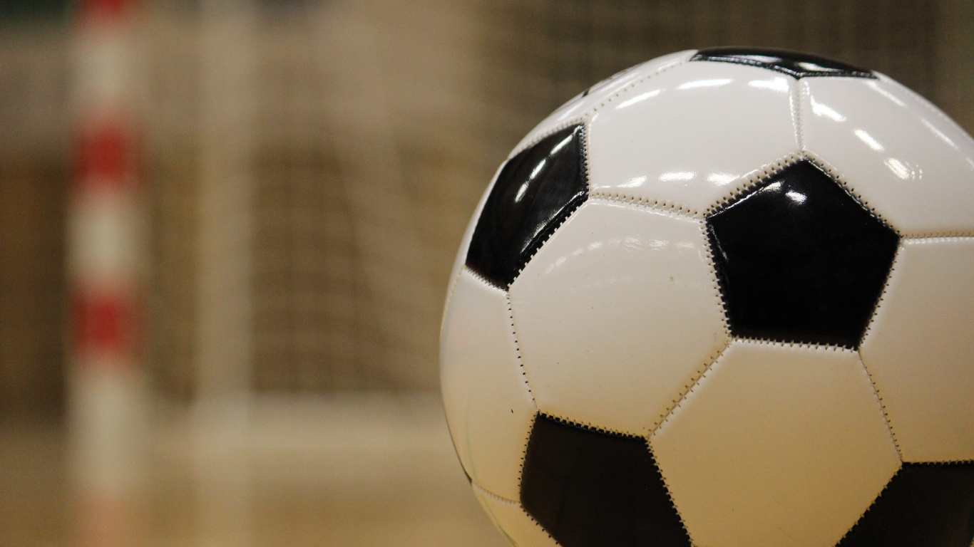 White and Black Soccer Ball on Brown Wooden Floor. Wallpaper in 1366x768 Resolution