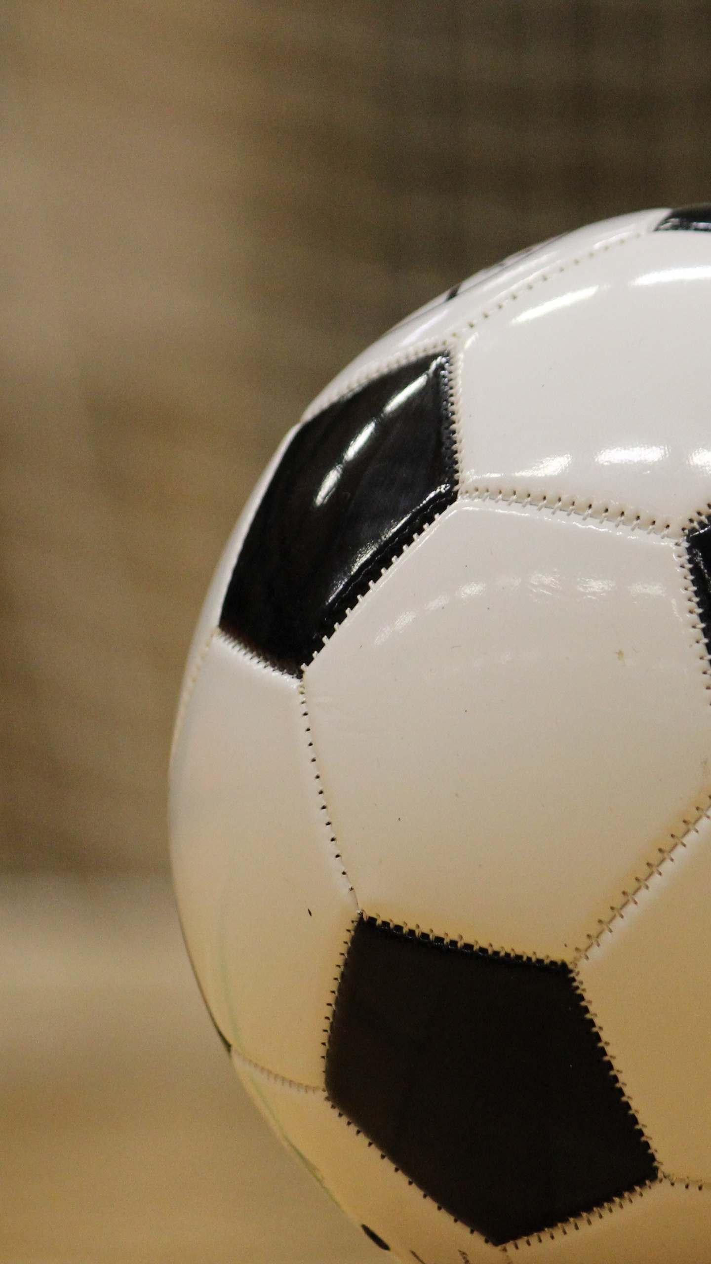 White and Black Soccer Ball on Brown Wooden Floor. Wallpaper in 1440x2560 Resolution