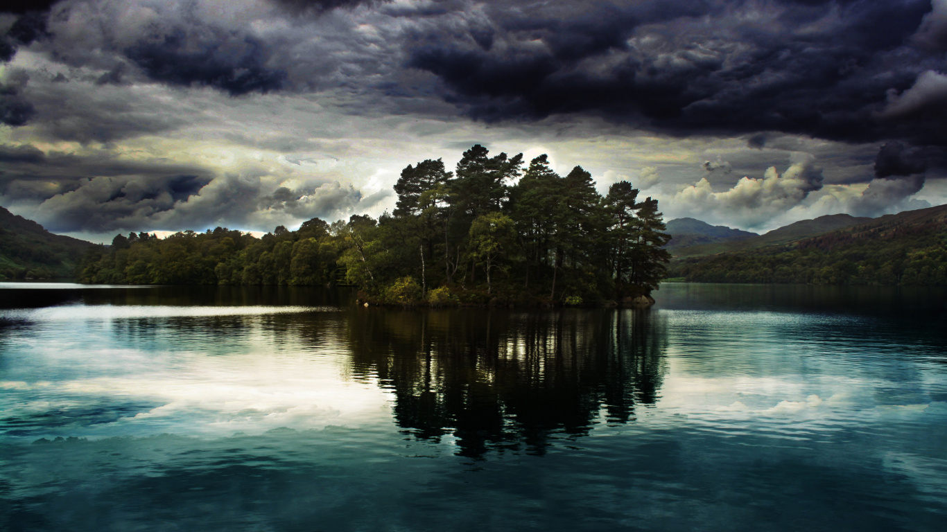 Reflection, Landscape Painting, Landscape, Body of Water, Nature. Wallpaper in 1366x768 Resolution