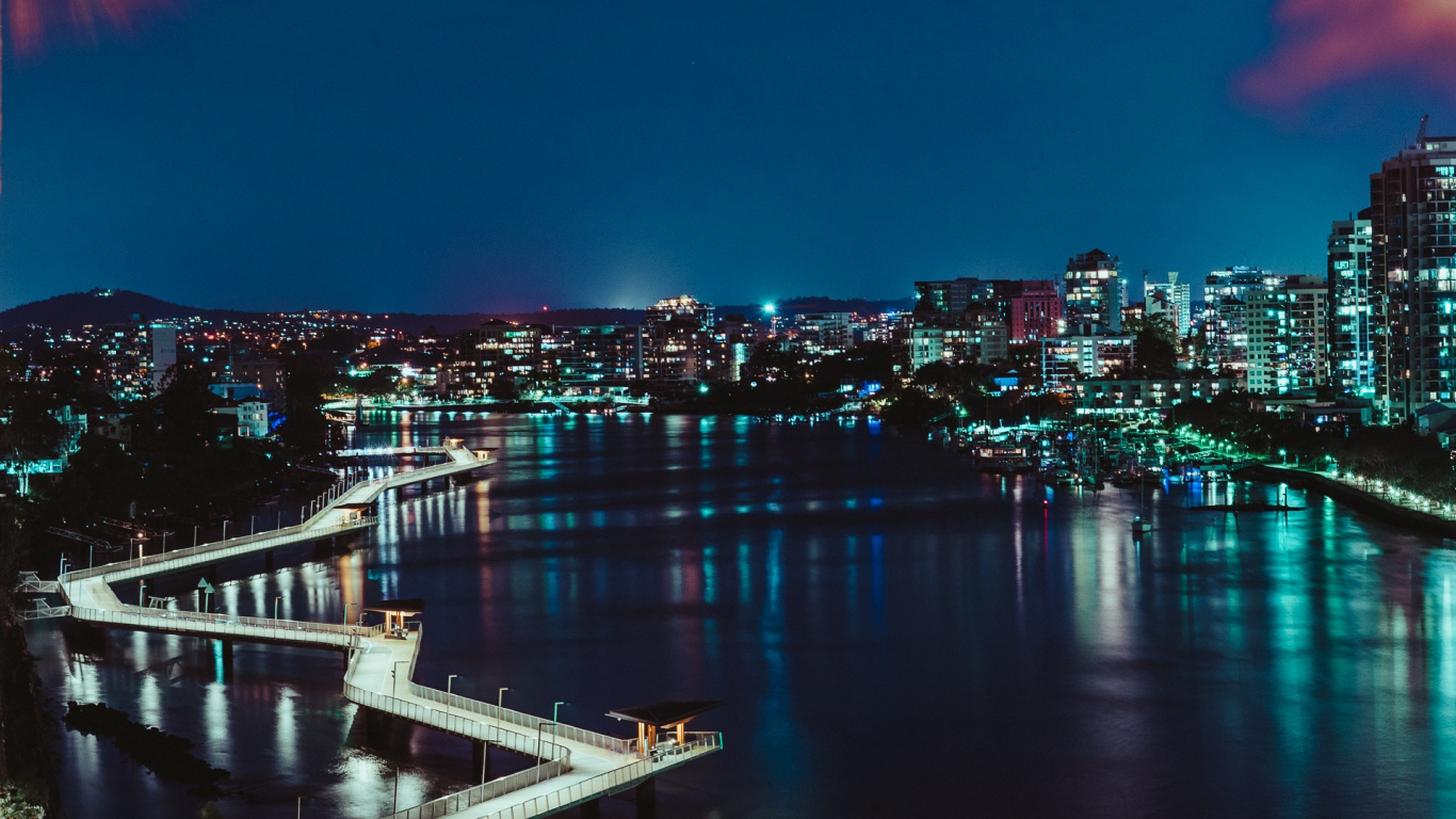 Skyline Der Stadt Bei Nacht Night. Wallpaper in 1366x768 Resolution