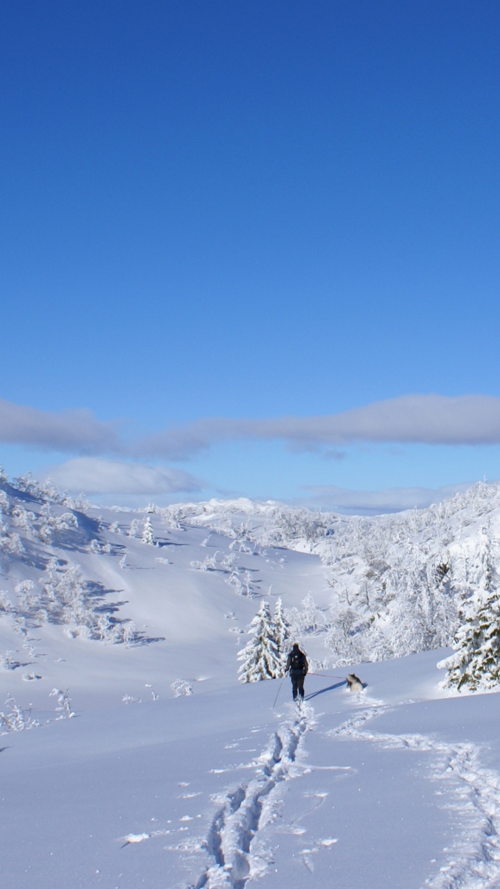 Personne Marchant Sur la Montagne Couverte de Neige Pendant la Journée. Wallpaper in 720x1280 Resolution