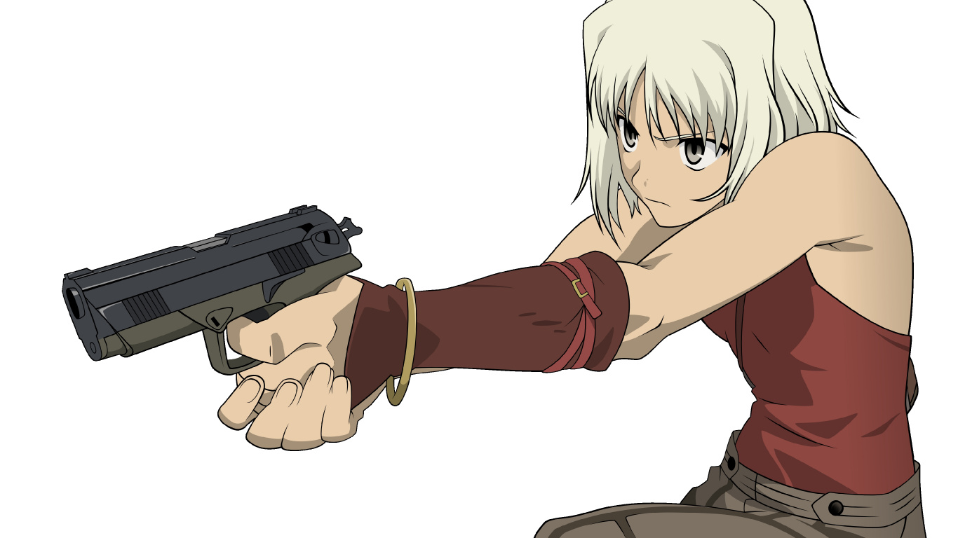 Blonde Haired Male Anime Character Holding Black Semi Automatic Pistol. Wallpaper in 1366x768 Resolution