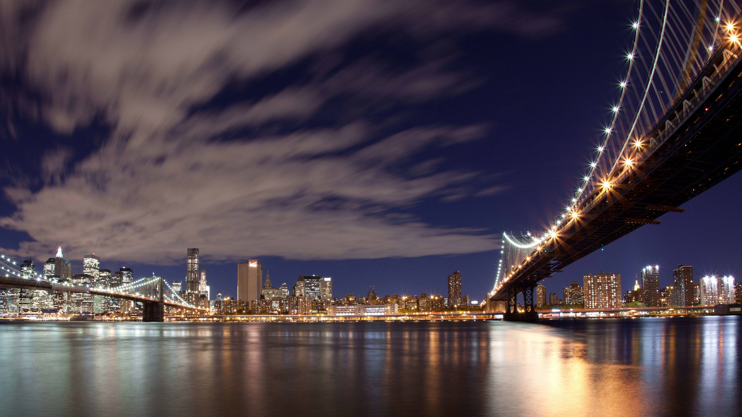 布鲁克林大桥, 城市景观, 城市, 天际线, 里程碑 壁纸 2560x1440 允许
