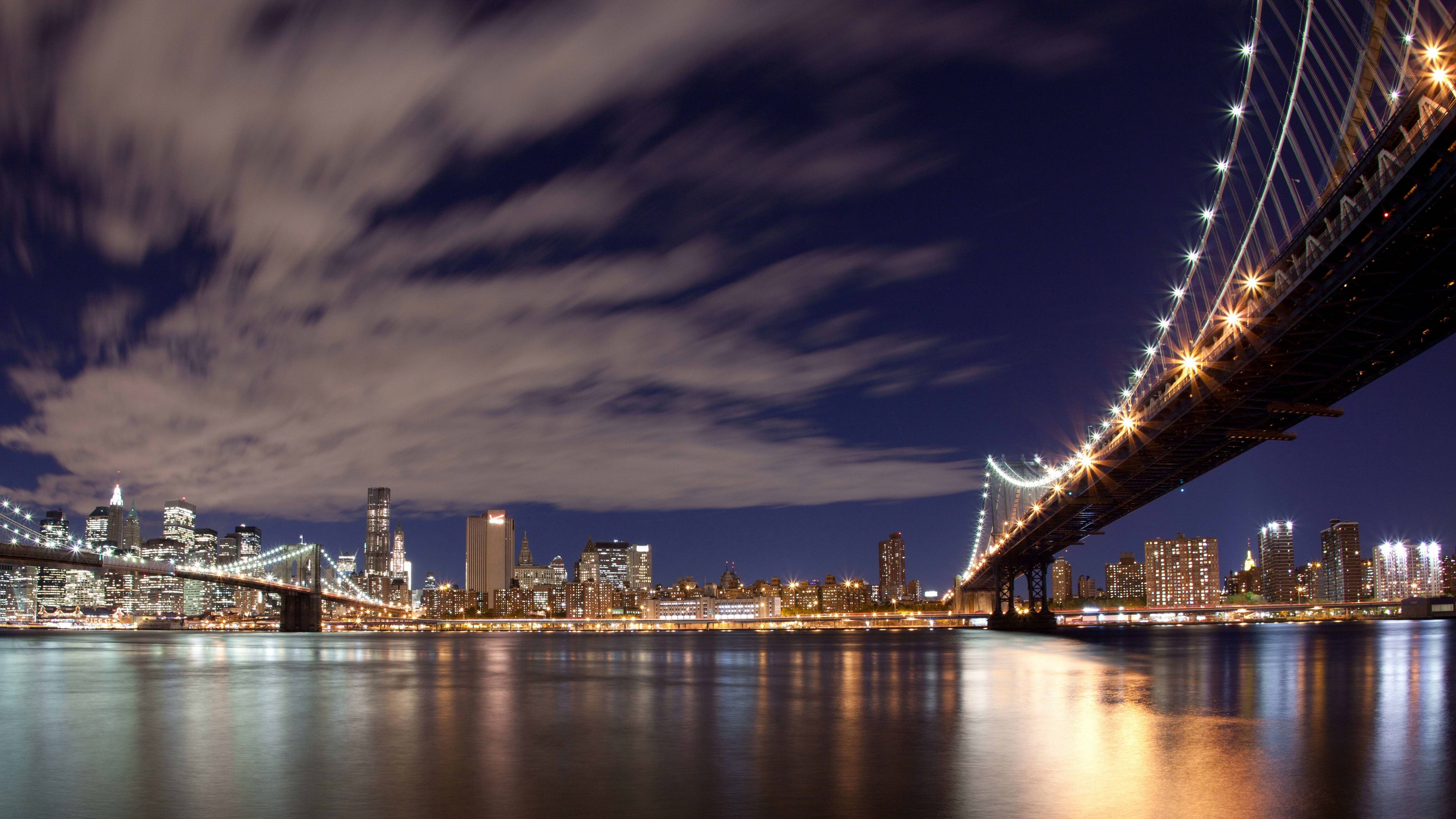 布鲁克林大桥, 城市景观, 城市, 天际线, 里程碑 壁纸 3840x2160 允许