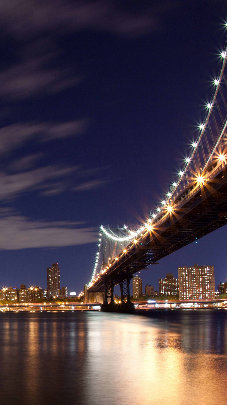 布鲁克林大桥, 城市景观, 城市, 天际线, 里程碑 壁纸 750x1334 允许