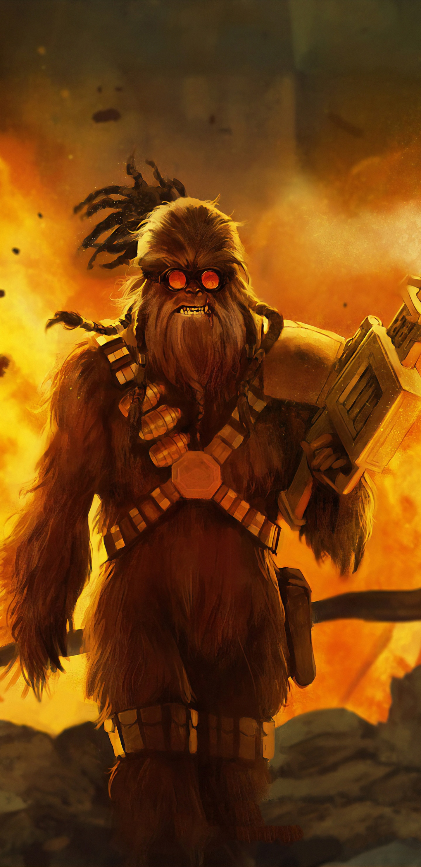 Homme en Costume Marron et Noir Tenant un Bâton. Wallpaper in 1440x2960 Resolution