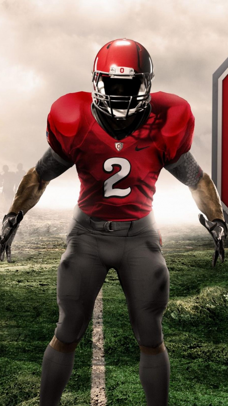 Football Player in Red and Gray Jersey Shirt and Gray Pants Standing on Green Grass Field. Wallpaper in 750x1334 Resolution