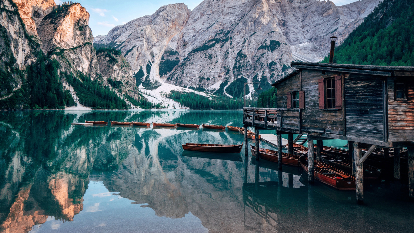 Dolomitas, Adjuntar Jrv, Lago de Saurios, Braies Dolomitas, Lago Misurina. Wallpaper in 1366x768 Resolution