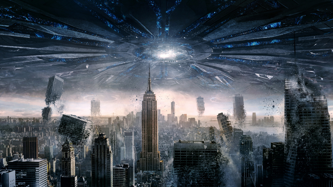 Skyline Der Stadt Mit Nachts Eingeschalteten Lichtern. Wallpaper in 1366x768 Resolution