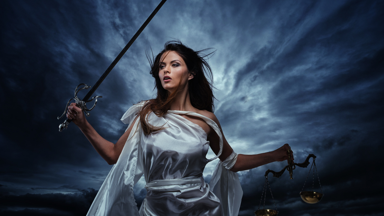 Lady Justice, Beauty, Digital Compositing, Darkness, Sword. Wallpaper in 1280x720 Resolution