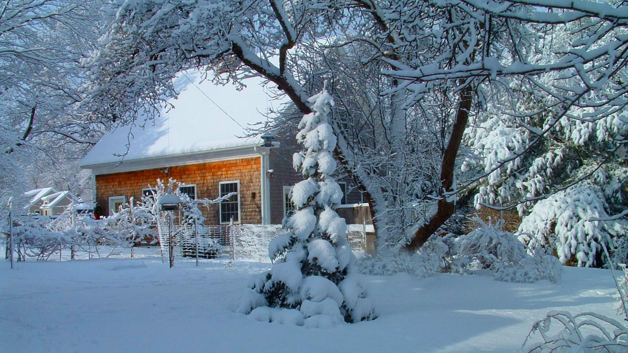 Casa de Madera Marrón Cubierta de Nieve Durante el Día. Wallpaper in 1280x720 Resolution