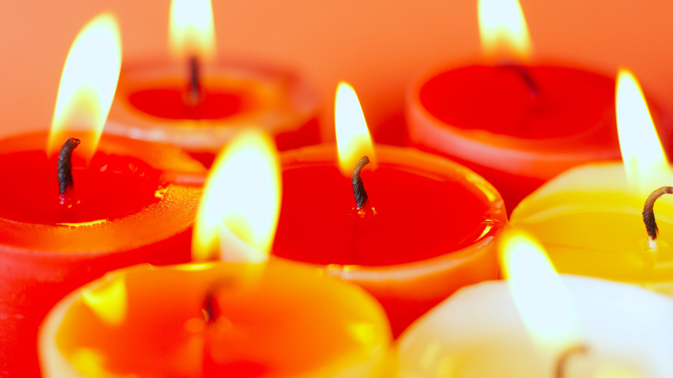 Candle, Flame, Lighting, Orange, Yellow. Wallpaper in 1366x768 Resolution