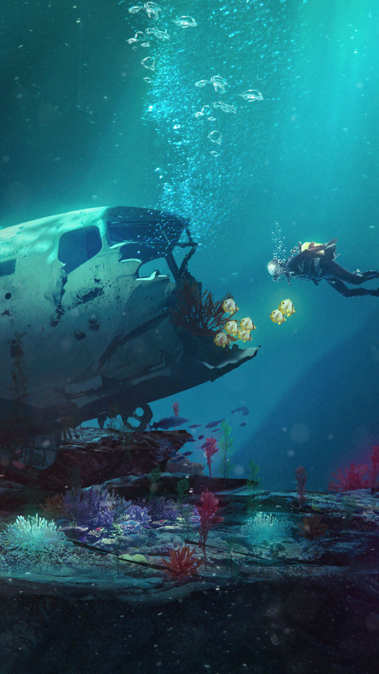 Underwater, Underwater Environment, Water, Art, Scuba Diving. Wallpaper in 750x1334 Resolution