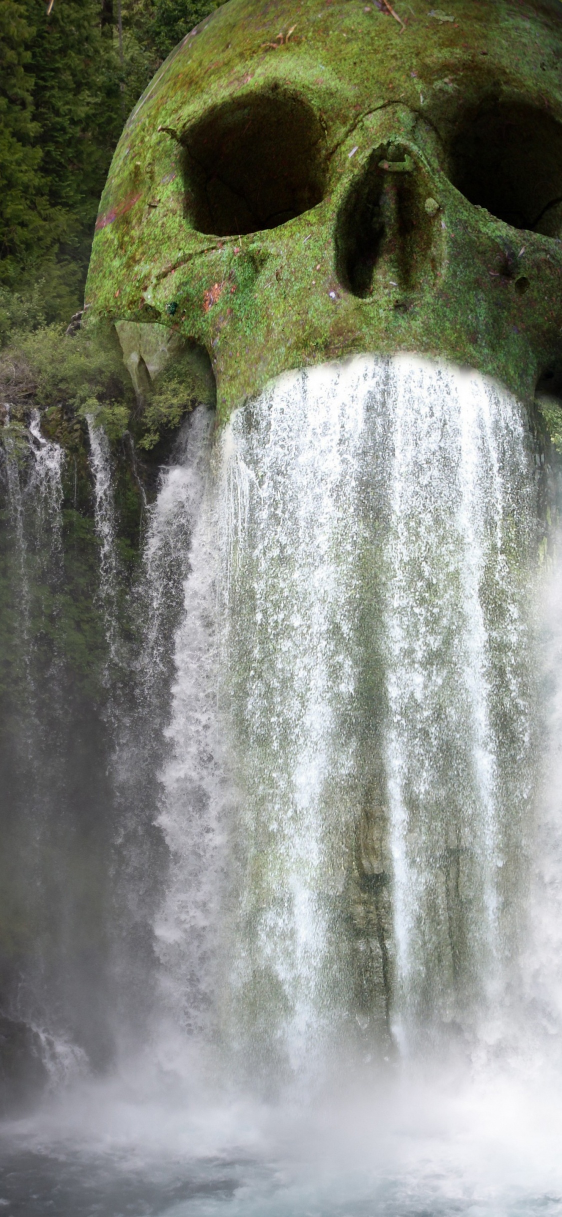 Schädel Wasserfall Konzeptkunst, Vorhang, Duschvorhang, Wasserfall, Design. Wallpaper in 1125x2436 Resolution