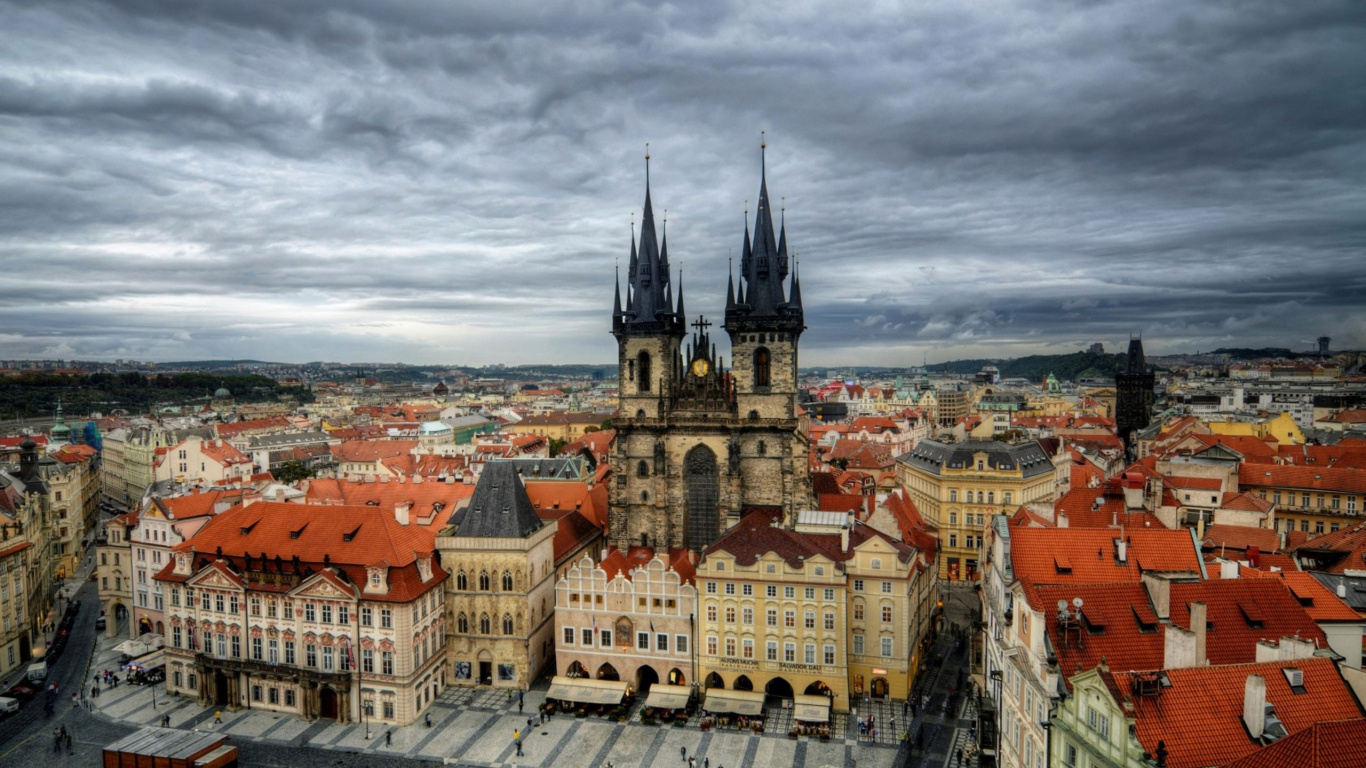 Aerial View of City Buildings Under Cloudy Sky During Daytime. Wallpaper in 1366x768 Resolution