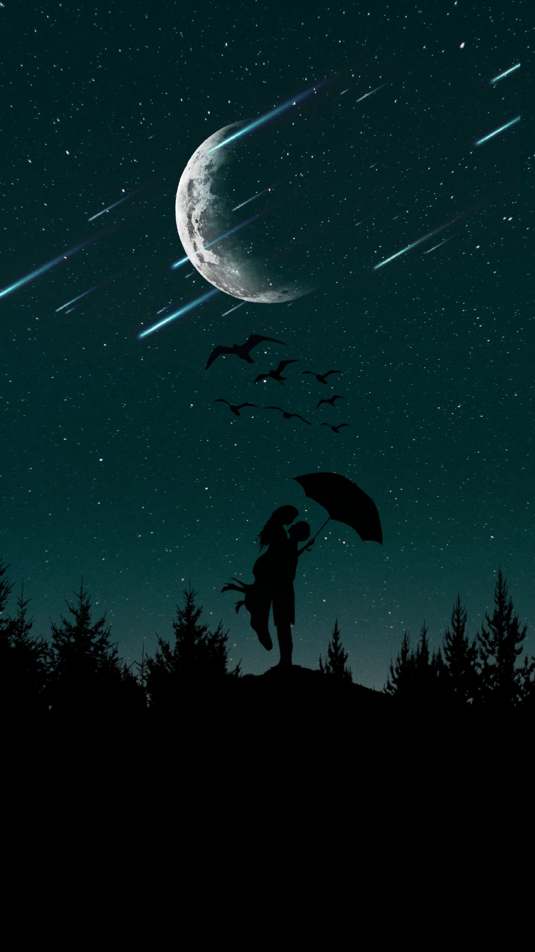 Mond, Silhouette, Romantik, Nacht, Crescent. Wallpaper in 1080x1920 Resolution