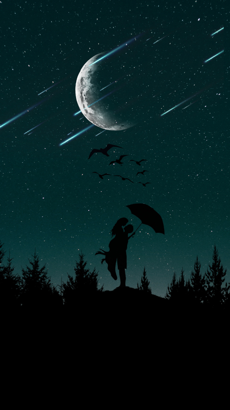 Mond, Silhouette, Romantik, Nacht, Crescent. Wallpaper in 750x1334 Resolution