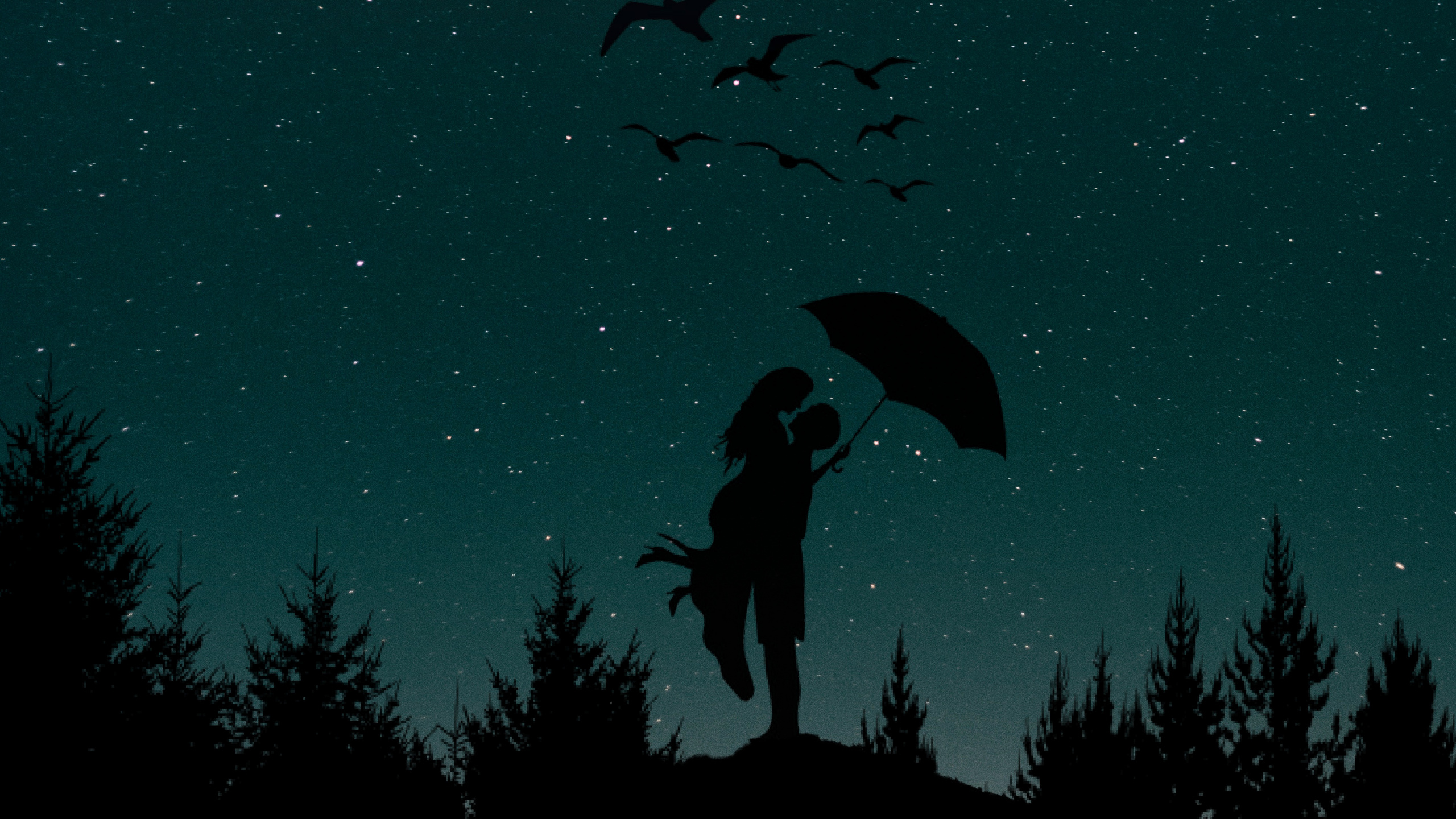 Luna, Silueta, Romanticismo, de la Media Luna, Luz. Wallpaper in 2560x1440 Resolution