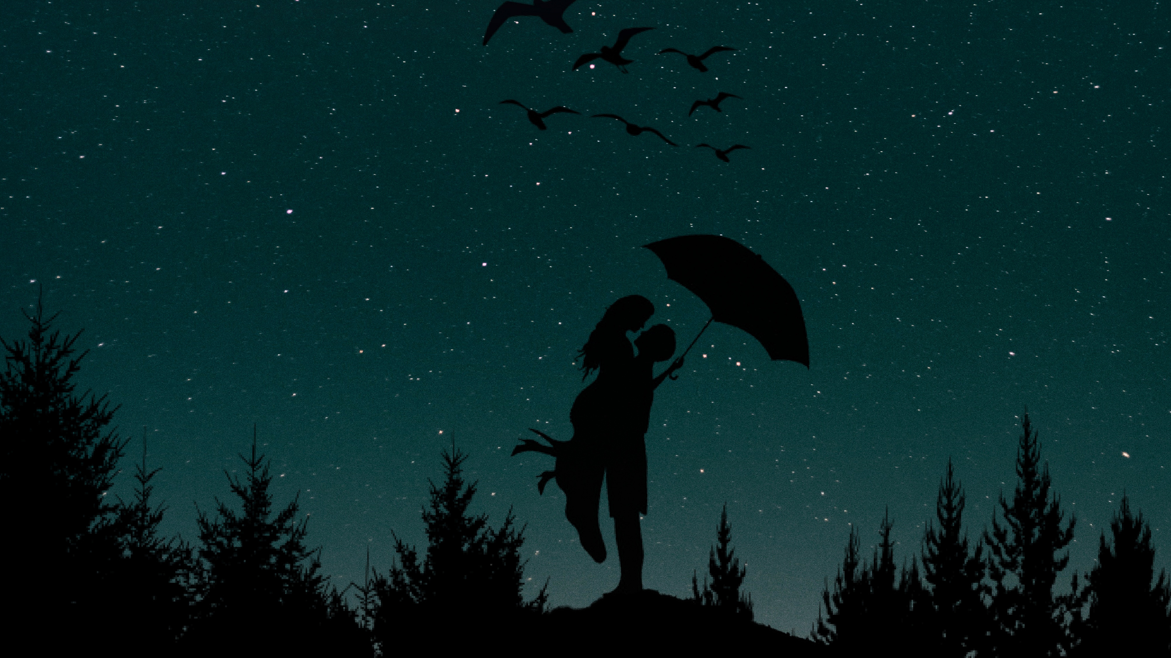 Moon, Silhouette, Romance, Night, Crescent. Wallpaper in 3840x2160 Resolution