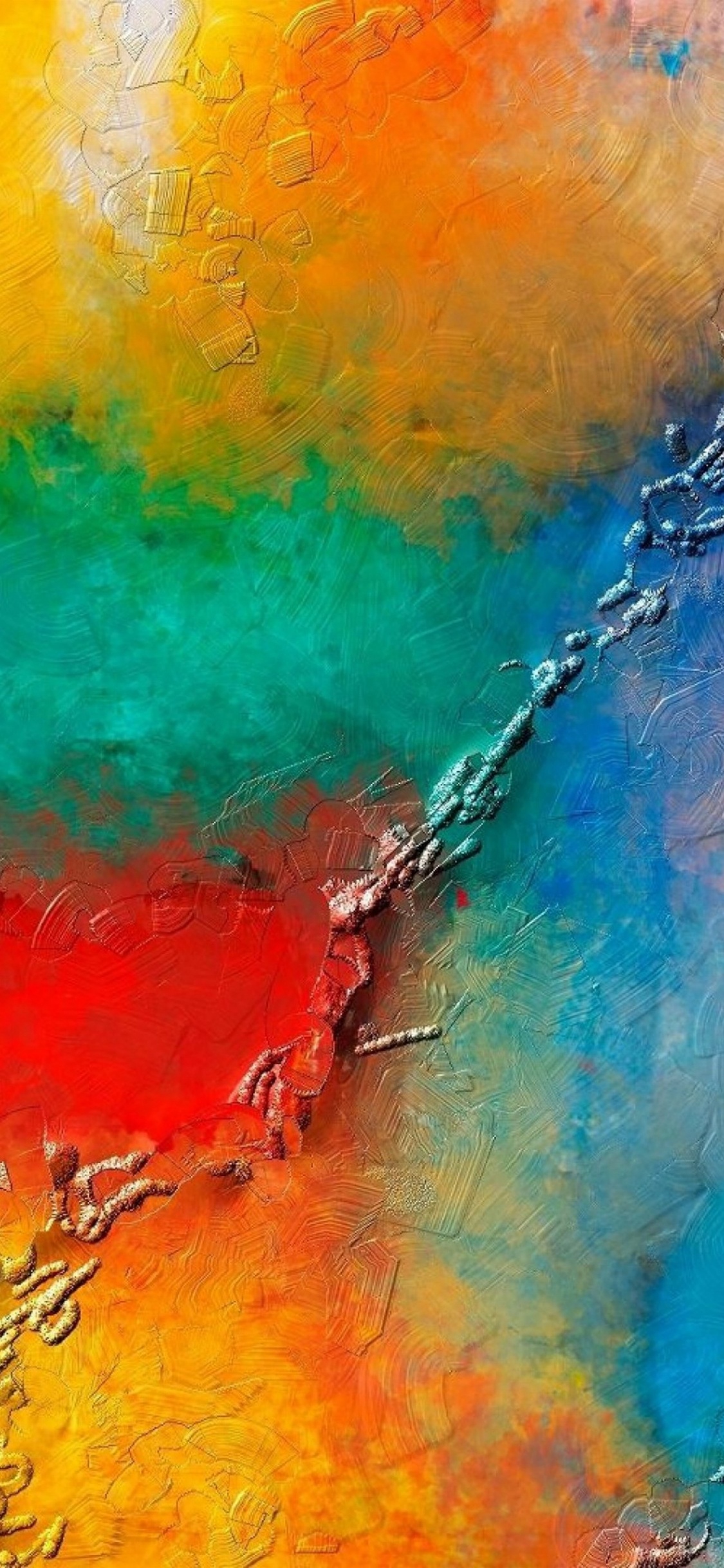 Pintura Abstracta Azul Amarillo y Rojo. Wallpaper in 1125x2436 Resolution