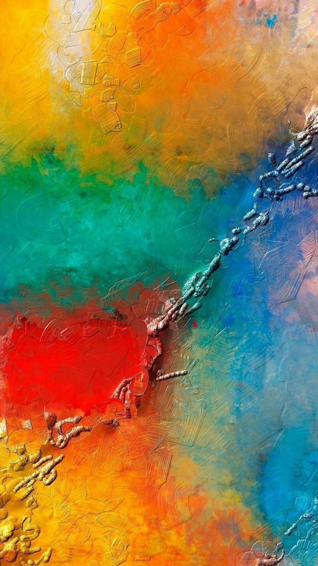 Peinture Abstraite Bleu Jaune et Rouge. Wallpaper in 1080x1920 Resolution