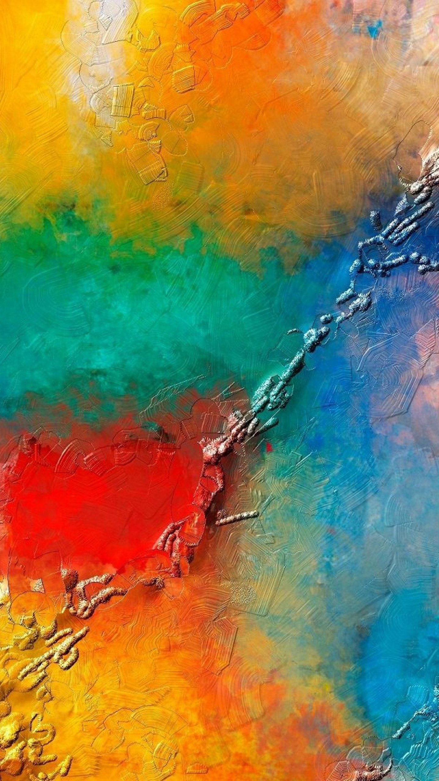 Peinture Abstraite Bleu Jaune et Rouge. Wallpaper in 1440x2560 Resolution