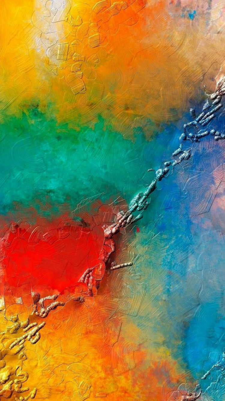 Peinture Abstraite Bleu Jaune et Rouge. Wallpaper in 750x1334 Resolution