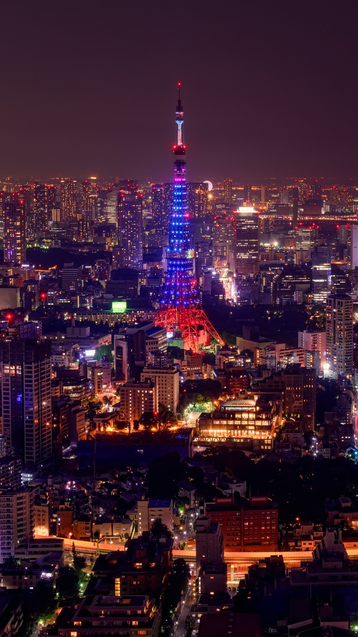 City With High Rise Buildings During Night Time. Wallpaper in 720x1280 Resolution
