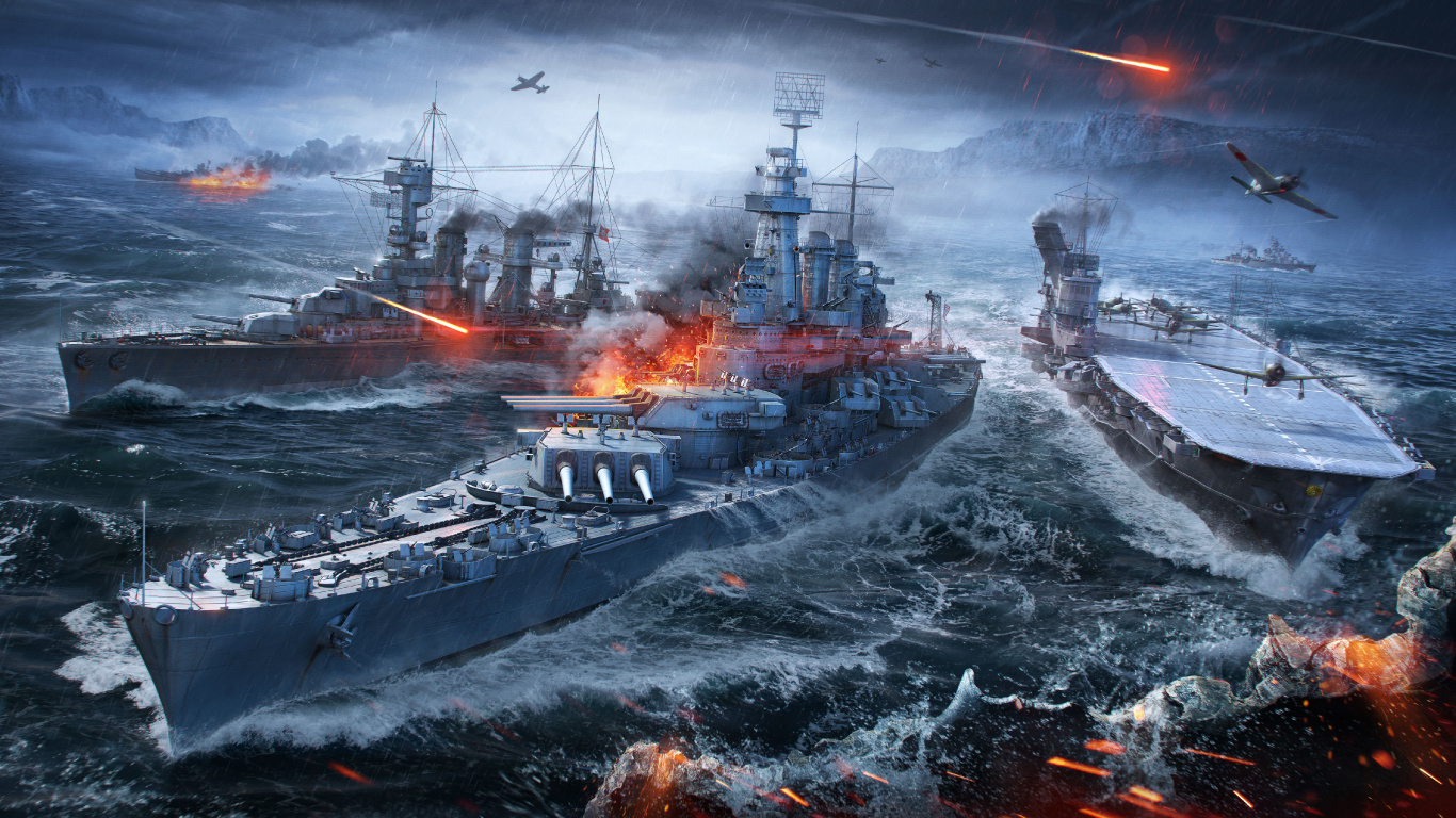 World of Warships, Battleship, Massively Multiplayer Online Game, Wargaming, Warship. Wallpaper in 1366x768 Resolution