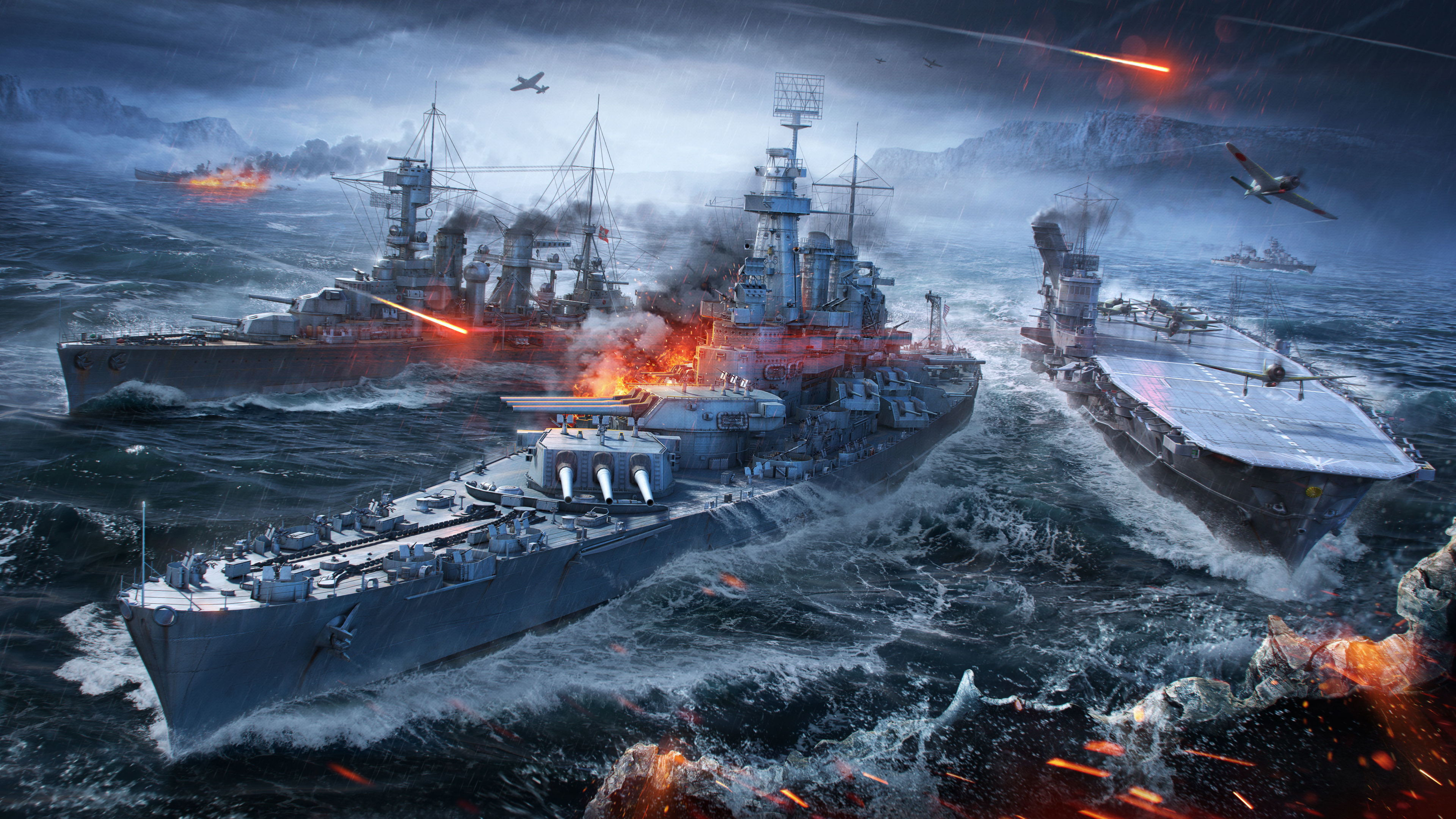 World of Warships, Battleship, Massively Multiplayer Online Game, Wargaming, Warship. Wallpaper in 3840x2160 Resolution
