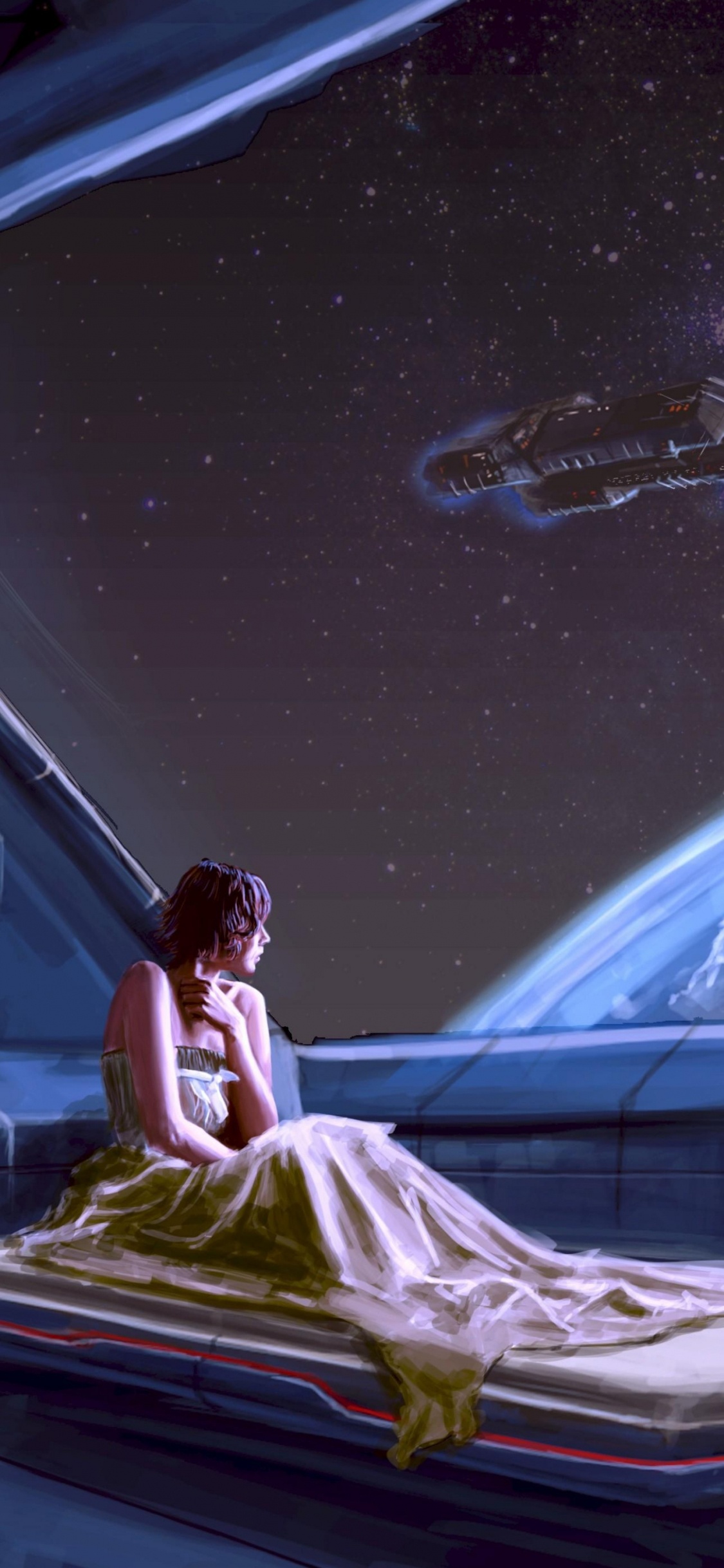 Woman in White Dress Sitting on White Textile. Wallpaper in 1125x2436 Resolution